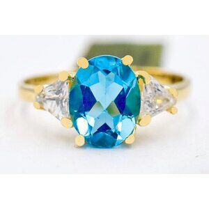 Genuine 2.88 Ct Blue Topaz & White Sapphire Ring 14k Solid Gold